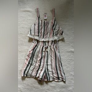 NEW With Tags Justice Girl’s shorts romper - pink and gray stripes - size 16